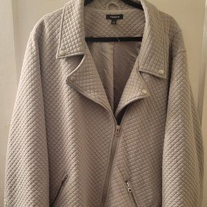 Pebble Grey Quilted Knit Moto Jacket